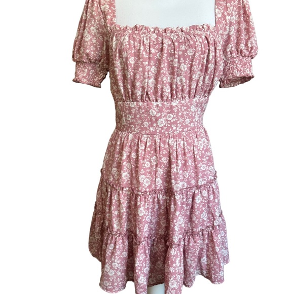 Trixxi Floral Smocked Sleeve Mini Dress Size Small - Picture 6 of 16